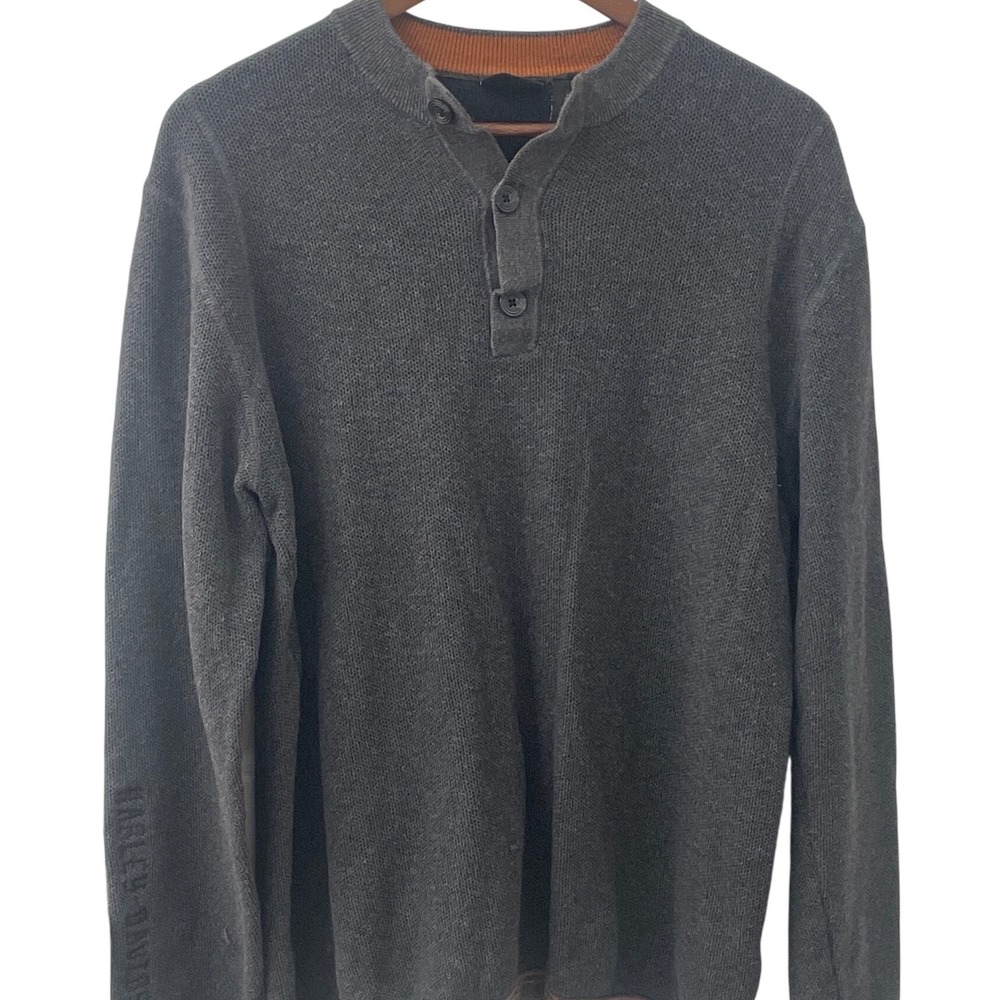 Harley Davidson Men's Gray Cotton Cashmere‎  Blend Henley Sweater Size M